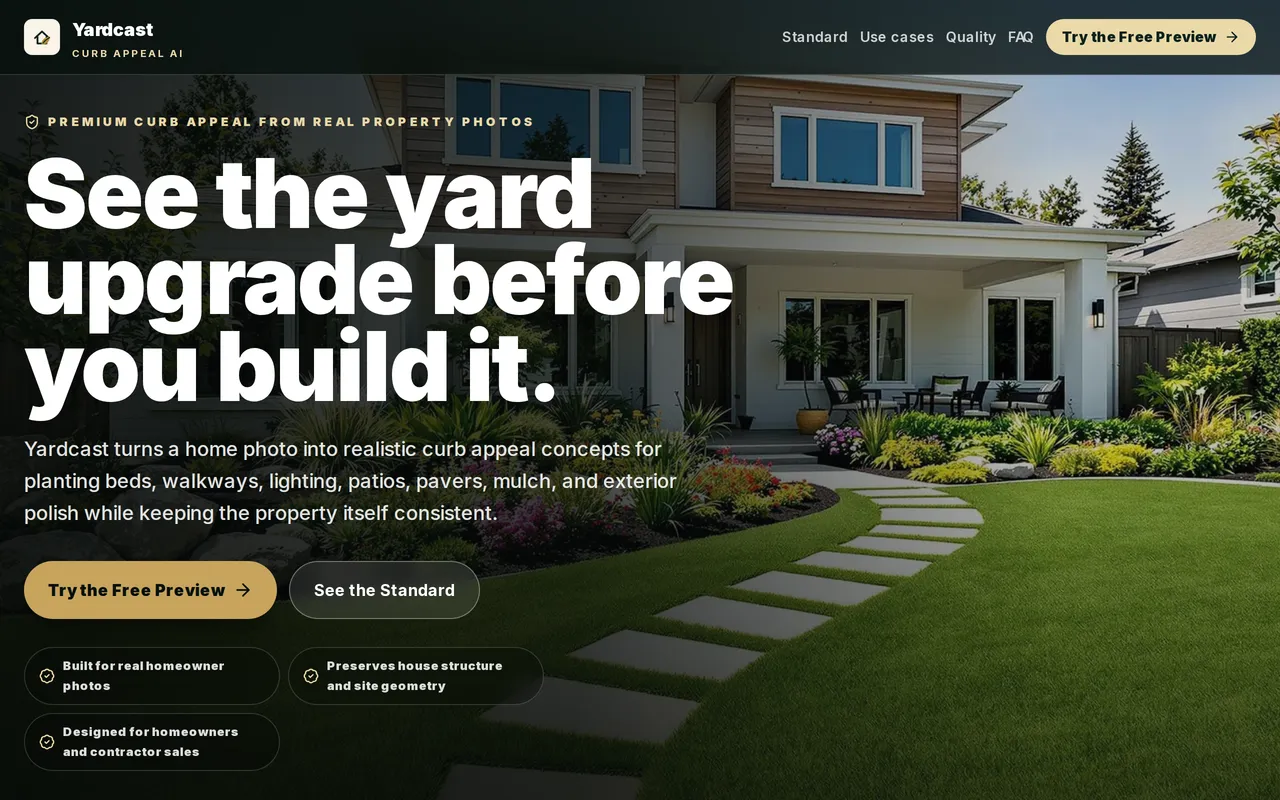Yardcast AI home page screenshot
